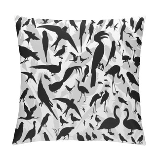 Personality  Birds And Feathers Silhouettes Illustration Collection Background Vector Pillow Covers