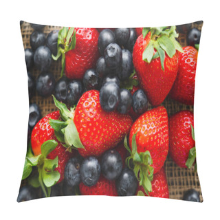 Personality  Top View Of Delicious Berries On Blurred Sackcloth Pillow Covers