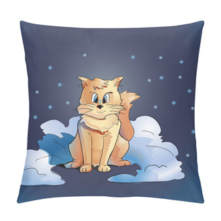 Personality  Cat Sitting In The Snow. Vector Illustration. Pillow Covers