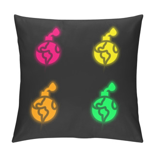 Personality  Bomb Four Color Glowing Neon Vector Icon Pillow Covers