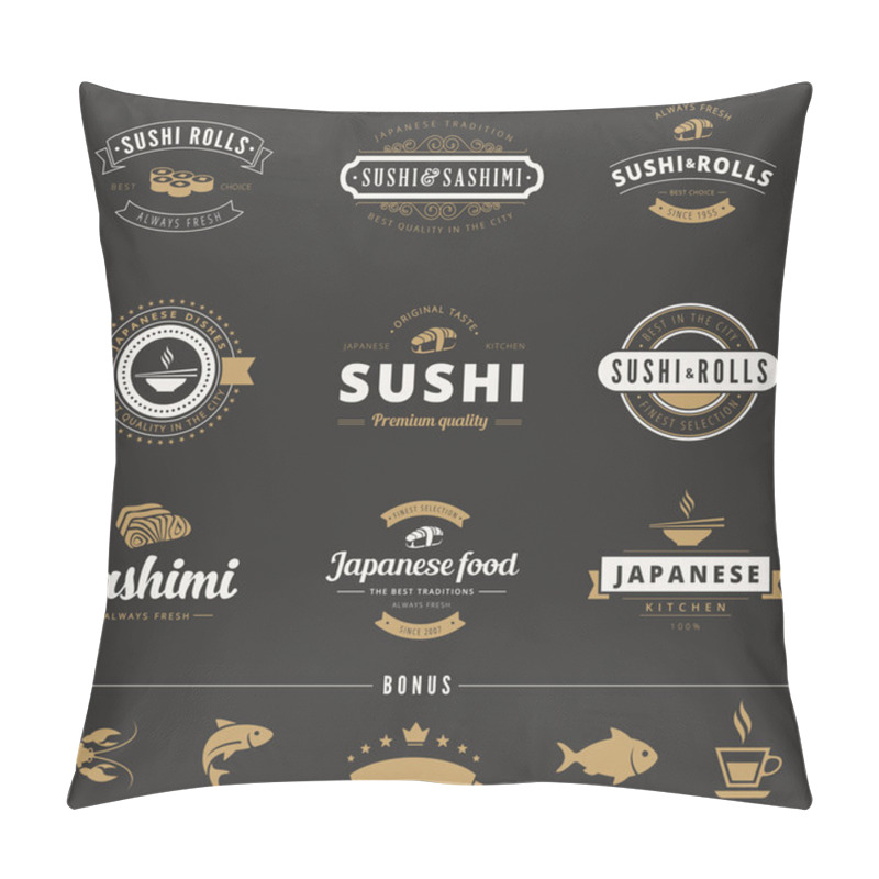 Personality  Sushi Rolls Sashimi Hipster Logo design vector typography letter pillow covers