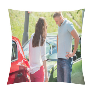 Personality  Couple Looking At Broken Down Car Pillow Covers
