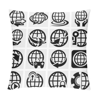 Personality  Globe Earth Vector Icon Set On Gray Pillow Covers