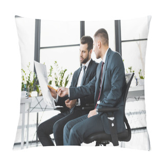 Personality  Businessman Pointing With Finger At Newspaper In Modern Office  Pillow Covers