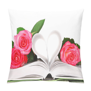 Personality  Open Book With Beautiful Roses Isolated On White Pillow Covers