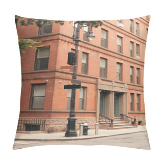 Personality  Lantern With Pointers Near Building On Urban Street In New York City Pillow Covers