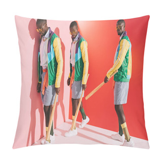 Personality  African American Man With Bat  Pillow Covers