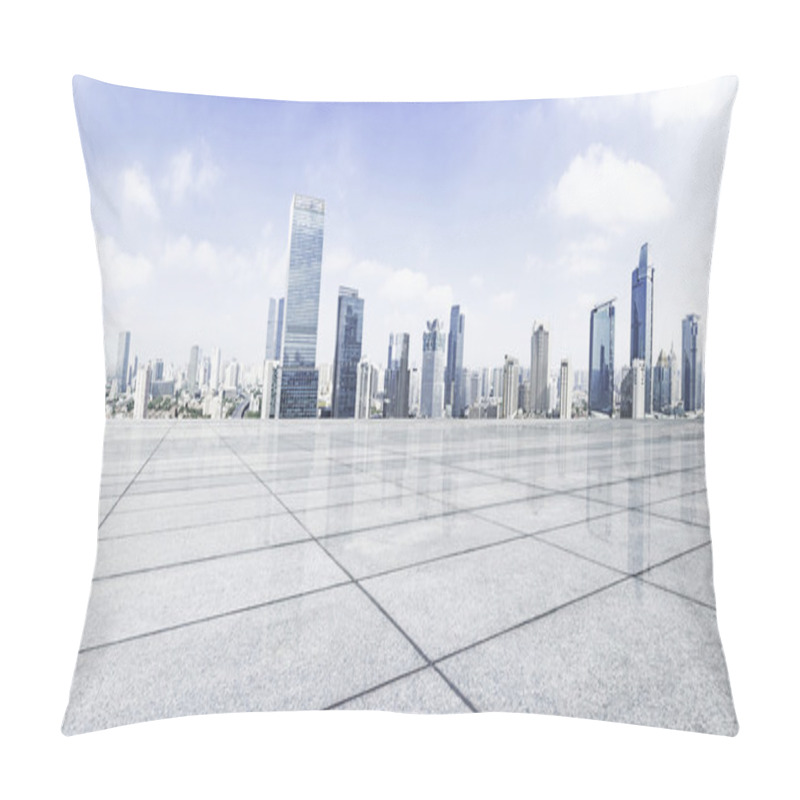 Personality  Empty floor with modern skyline and buildings pillow covers