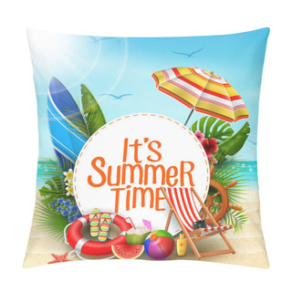 Personality  Hello Summer. Summer Vacations. Camper Van On The Beach. Pillow Covers