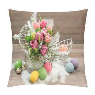 Personality  Spring Tulip Flowers Easter Eggs Vintage Decoration Pillow Covers