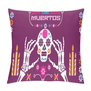 Personality  Dia De Los Muertos, Day Of The Dead Or Halloween Greeting Card,  Banner, Invitation. Sugar Tatoo Skulls, Candle, Maracas, Guitar, Sombrero And  Marigold Flowers, Catrina Calavera Traditional Mexico Skeleton Decoration Vector Illustration. Pillow Covers