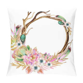Personality  Watercolor Frame With Anemone And Herbs Pillow Covers