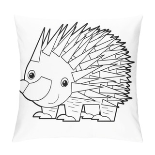 Personality  Cartoon Sketch Drawing Australian Scene With Happy And Funny Echidna Hedgehog On White Background - Illustration For Children Pillow Covers
