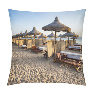 Personality  Sunbeds And Beach Umbrella In Marsa Alam, Egypt Pillow Covers