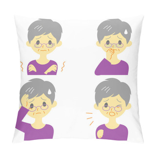 Personality  Disease Symptoms 01, Fever And Chills, Headache, Nausea, Cough, Expressions, Old Woman Pillow Covers