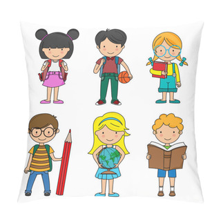 Personality  Set Of Boys And Girls Students. Vector Isolated Pillow Covers