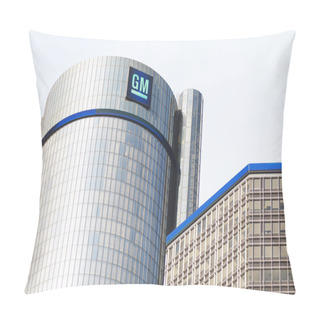 Personality  DETROIT, MAY 6, 2014:  General Motors Building, GM Headquarters, Renaissance Center, May 6, 2014, Downtown Detroit Pillow Covers