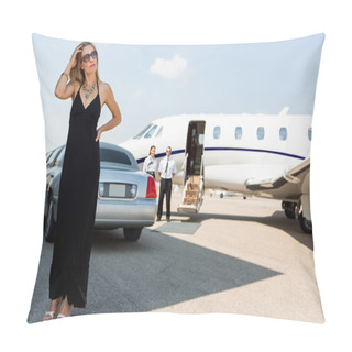 Personality  Wealthy Woman In Elegant Dress At Airport Terminal Pillow Covers