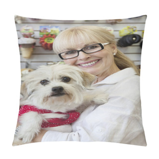 Personality  Portrait Of Senior Pet Owner Shop With Dog Pillow Covers