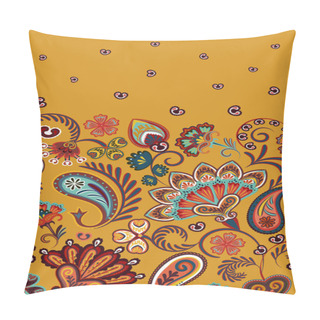 Personality  Border Indian Floral Paisley Patten. Seamless Ornament Print. Ethnic Mandala Towel. Vector Henna Style. Orange Pillow Covers