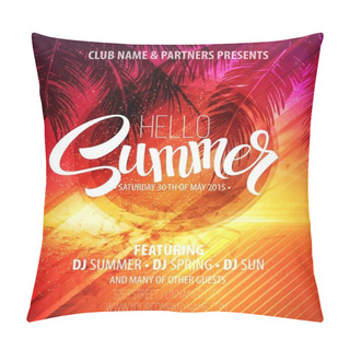 Personality  Hello Summer Beach Party Flyer. Vector Design Pillow Covers