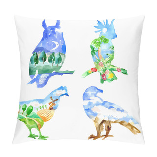 Personality  Watercolor Vector Silhouettes Of Birds Pillow Covers