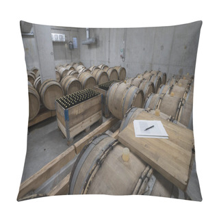 Personality  White Wine Cellar With Many Wooden Barrels Underground Pillow Covers