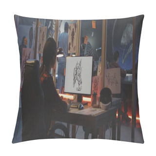 Personality  Young Woman Drawing Game Art Pillow Covers