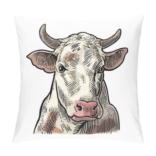 Personality  Cows Head. Hand Drawn In A Graphic Style. Pillow Covers