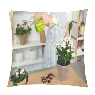 Personality  Nice Delighted Woman Spraying Flowers Pillow Covers