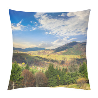 Personality  Village On Hillside Meadow With Forest In Mountain Pillow Covers