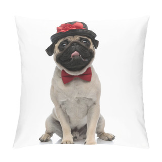 Personality  Lovely Pug Panting, Wearing A Cap With A Flower Pillow Covers