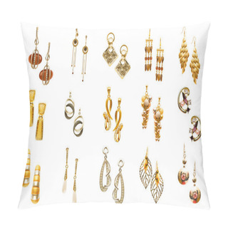 Personality  Set Of Various Earrings Isolated On White Pillow Covers
