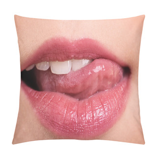Personality  Close Up Shot Of A Female Mouth Pillow Covers