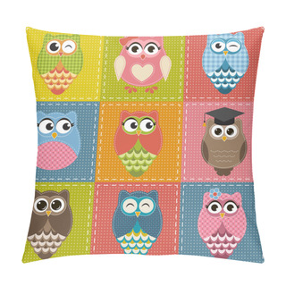 Personality  Patchwork Background With Owls Pillow Covers