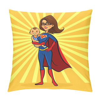 Personality  Super Mom. Vector Flat Cartoon Illustration Pillow Covers