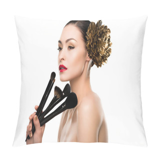 Personality  Woman Holding Makeup Brushes  Pillow Covers