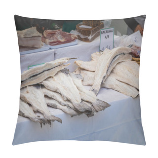 Personality  Quarteira, Portugal - May 2, 2018: Display Of Salted And Dried Cod On The Municipal Market Of The City On A Spring Day Pillow Covers