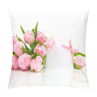 Personality  Beautiful Tulips With With Blank For Text On A White Background. Pillow Covers