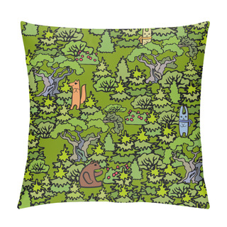 Personality  Cartoon Oak And Fir Trees Seamless Pattern Background.Hand Drawn Pillow Covers