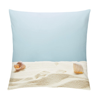 Personality  Wavy Textured Golden Sand With Seashells On Blue Background Pillow Covers