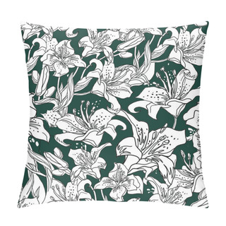 Personality  White Lily Flowers Silhouettes, Bubs And Leaves Seamless Pattern.  Pillow Covers