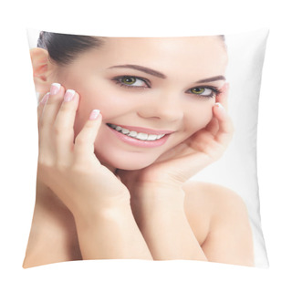 Personality  Cheerful Female With Fresh Clear Skin Pillow Covers