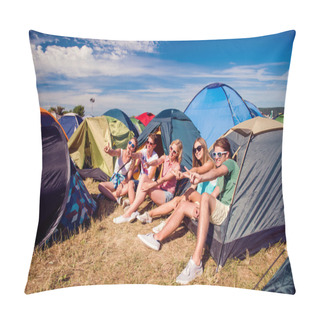 Personality  Teenagers Sitting In Front Of Tents Pillow Covers