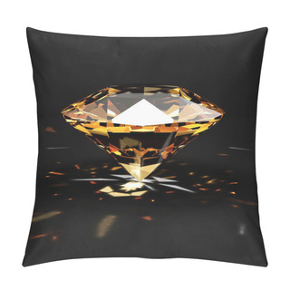 Personality  Orange Diamond With Glowing Rays On Black Background. 3D Rendering Pillow Covers