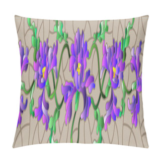 Personality  Illustration In Stained Glass Style With Flowers, Buds And Leaves Of Iris On A Brown Background,the Horizontal Orientation  Pillow Covers