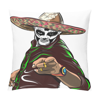 Personality  Day Of The Dead Sugar Skull Man Vector. Mexican Skull. Dia De Los Muertos. EPS10 Illustration. Pillow Covers