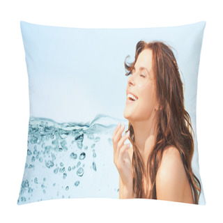 Personality  Happy Beautiful Woman Over Lights Background Pillow Covers