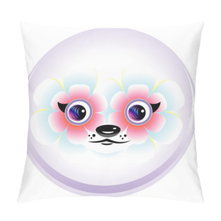 Personality  Cartoon Anime Face With Big Flowers-eyes. Funny Animal White-vio Pillow Covers