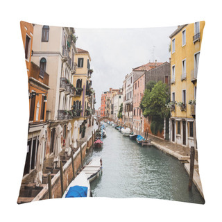 Personality  Motor Boats Near Ancient And Bright Buildings In Venice, Italy  Pillow Covers